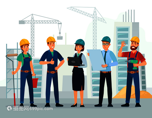 技術(shù)員和工程師團(tuán)隊卡通人物